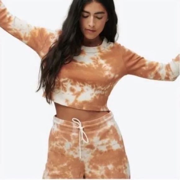 MATE the Label Tops - mate the label Size Small tie dye thermal crop long sleeve orange white